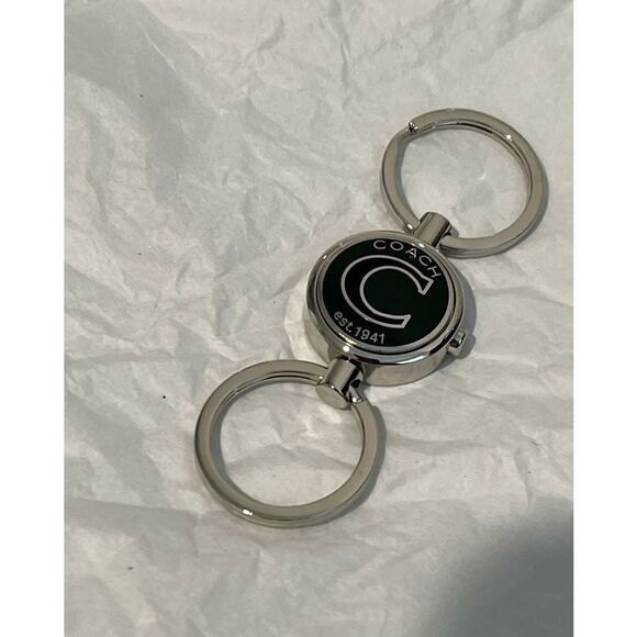 Coach Silver Green Black Dual Key Chain / Fob Purse Charm  with Release - Picture 1 of 12